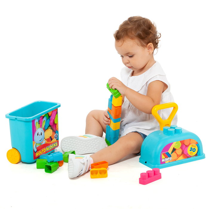 Molto Carrito maleta trolley bleu avec 20 blocs