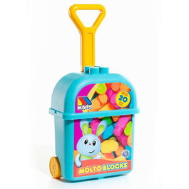 Molto - Carrosse Malette Trolley Bleu avec 20 Blocs de Construction - Jouet d'Éveil - À partir de 1 an