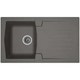 Stradour Evier de cuisine 1 bac et 1 égouttoir Arena en résine SMC, réversible, bonde manuelle 90 mm, gris béton, 86 x 50 cm