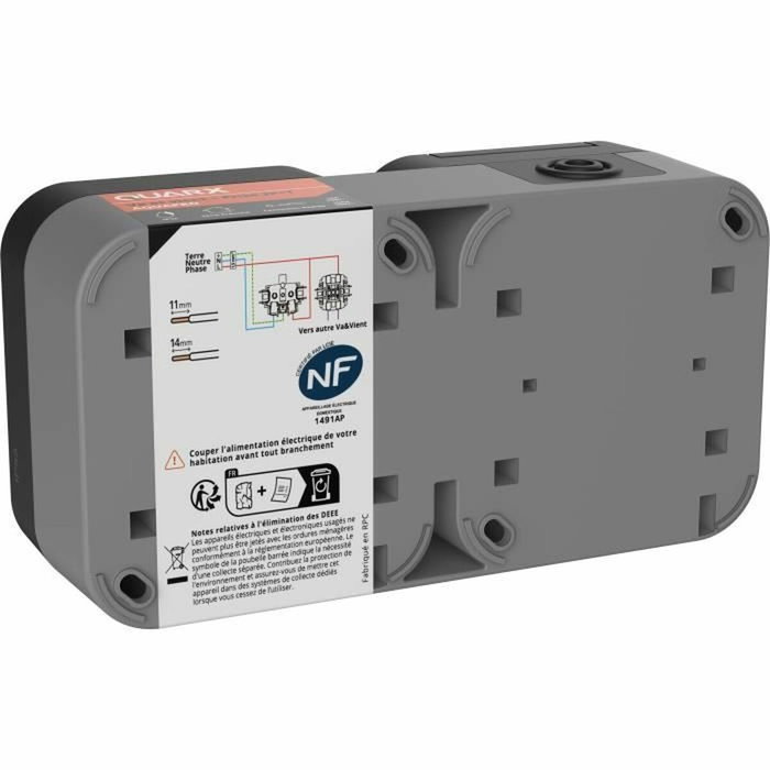 QUARX Aqua Pro Interrupteur + prise - Extérieur IP55 Gris