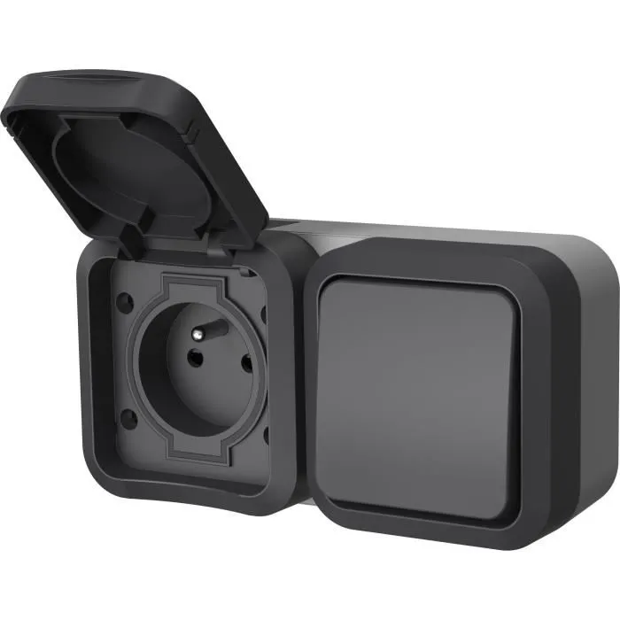 Quarx Aqua Pro Interrupteur et prise extérieure IP55 250V 16A, interrupteur prise étanche pour jardin terrasse, connexion rapide, conforme NF Quarx Aqua Pro Interrupteur et prise extérieure IP55 250V 16A, interrupteur prise étanche pour jardin terrasse, connexion rapide, conforme NF