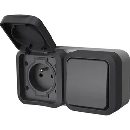 Quarx Aqua Pro Interrupteur et prise extérieure IP55 250V 16A, interrupteur prise étanche pour jardin terrasse, connexion rapide, conforme NF
