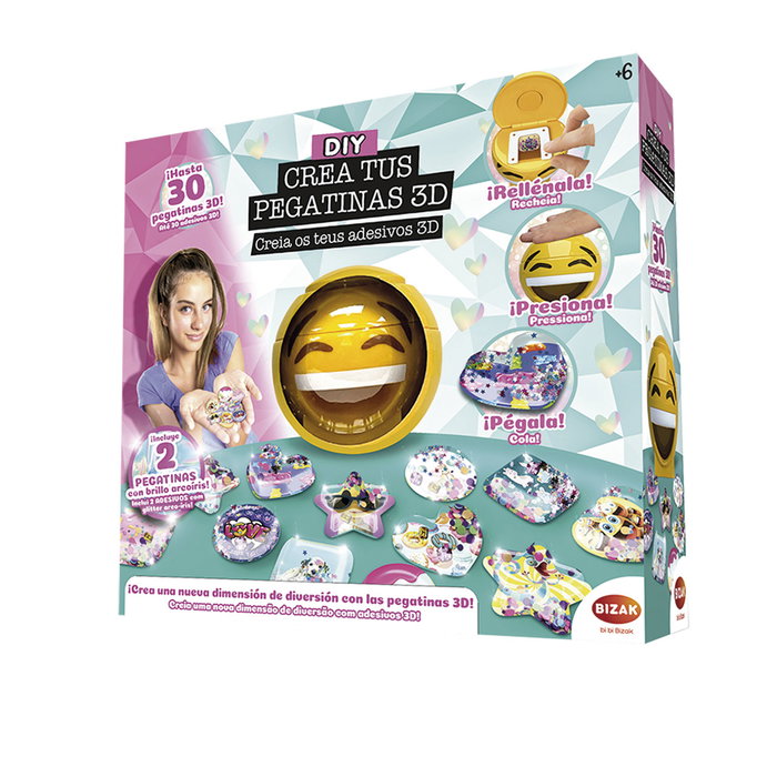 Bizak - Kit DIY Création de Stickers 3D Smiley avec Paillettes, Gemmes et Sprinkles - Âge recommandé : +6 ans - Réf. 63332665