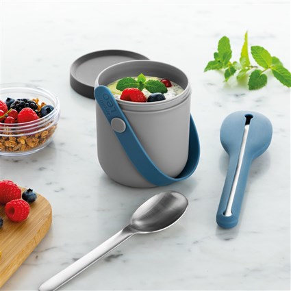 Berghoff - Recipient Dual et couverts 3 pièces avec housse de silicone - Récipient compartimenté pour repas/snacks, anti-fuite, couverts durables, lavable au lave-vaisselle Berghoff - Recipient Dual et couverts 3 pièces avec housse de silicone - Récipient compartimenté pour repas/snacks, anti-fuite, couverts durables, lavable au lave-vaisselle