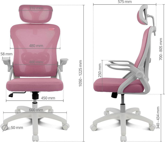 Drift DRAIR35 Silla Gaming Blanc Rose Maille Transpirable Réglable 120° Pliable Max 120kg
