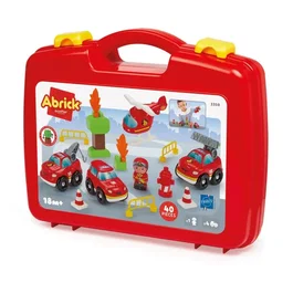 ECOIFFIER Abrick 3359 - Malette de Rangement Véhicule Pompier avec 3 Camions, Hélicoptère, Personnage et Accessoires - 18 mois