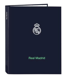 Safta Carpeta - Classeur Format A4 4 Anneaux Thème Real Madrid 2ème Équipement 25/26 26.5x33x4cm pour Enfants 3 Ans et Plus