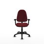 Fauteuil de bureau Algarra avec mécanisme de contact permanent de base, revêtu de similicuir couleur grenat. Équipé d'un piètement en polyamide noir, d'accoudoirs 2D et de roulettes autobloquantes