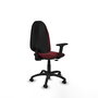 Fauteuil de bureau Algarra avec mécanisme de contact permanent de base, revêtu de similicuir couleur grenat. Équipé d'un piètement en polyamide noir, d'accoudoirs 2D et de roulettes autobloquantes