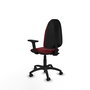 Fauteuil de bureau Algarra avec mécanisme de contact permanent de base, revêtu de similicuir couleur grenat. Équipé d'un piètement en polyamide noir, d'accoudoirs 2D et de roulettes autobloquantes