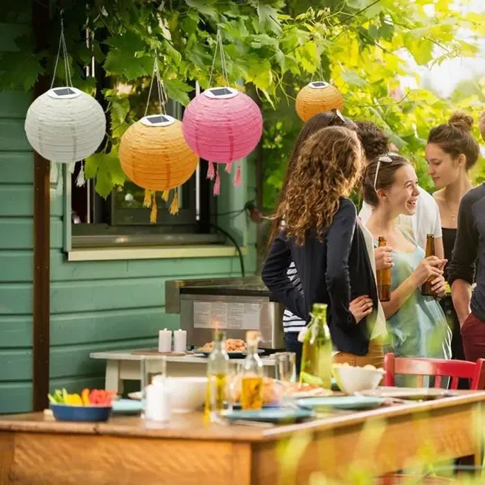 Lumisky Lampion solaire SHANGRI LA - Lot de 3 lanternes décoratives Ø20 cm, LED blanc chaud, couleurs rose, crème et orange