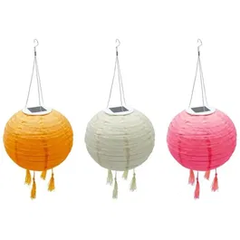 Lumisky Lampion solaire SHANGRI LA - Lot de 3 lanternes décoratives Ø20 cm, LED blanc chaud, couleurs rose, crème et orange