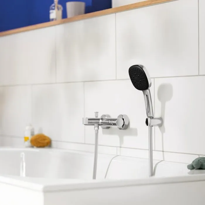 Grohe Precision Get Mitigeur thermostatique mural pour bain et douche chromé avec limiteur 43°C, butée et robinet éco