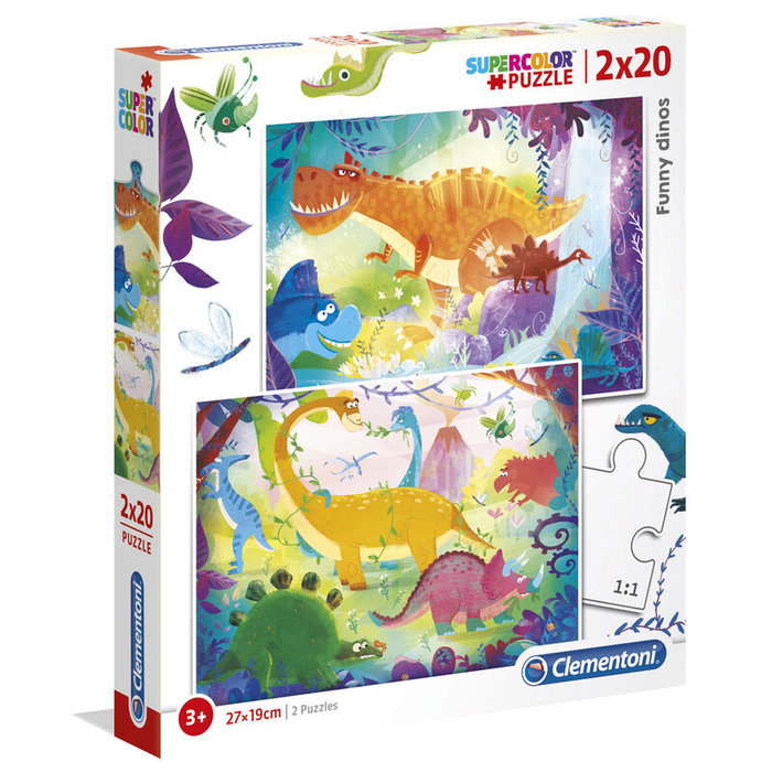Clementoni Set Duo Puzzle Supercolor Drôles de dinos - 2 puzzles de 20 pièces pour enfants à partir de 3 ans - Unisexe Clementoni Set Duo Puzzle Supercolor Drôles de dinos - 2 puzzles de 20 pièces pour enfants à partir de 3 ans - Unisexe