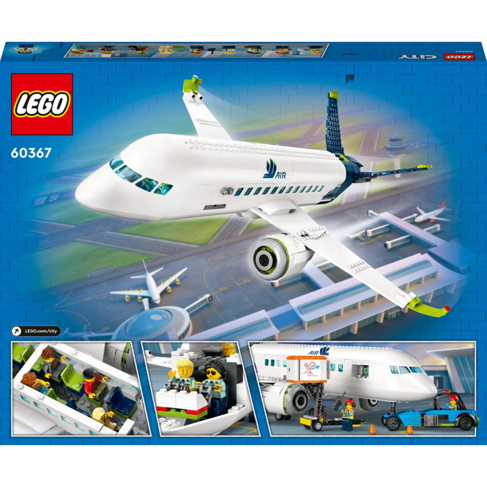 LEGO City 60367 L'Avion de Ligne avec véhicules d'aéroport et 9 minifigurines