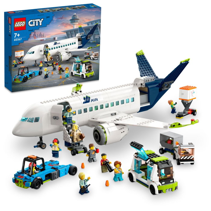 LEGO City 60367 L'Avion de Ligne avec véhicules d'aéroport et 9 minifigurines