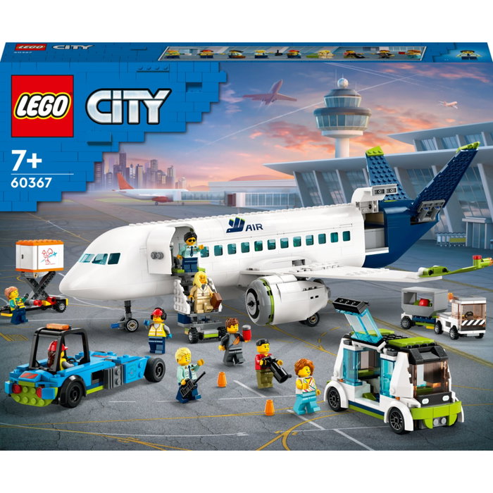 LEGO City 60367 L'Avion de Ligne avec véhicules d'aéroport et 9 minifigurines