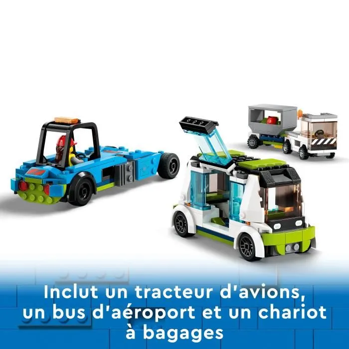 LEGO City 60367 - L'avion de ligne jouet avec bus d'aéroport, remorqueur, camion à bagages et 9 minifigurines, pour enfants dès 7 ans