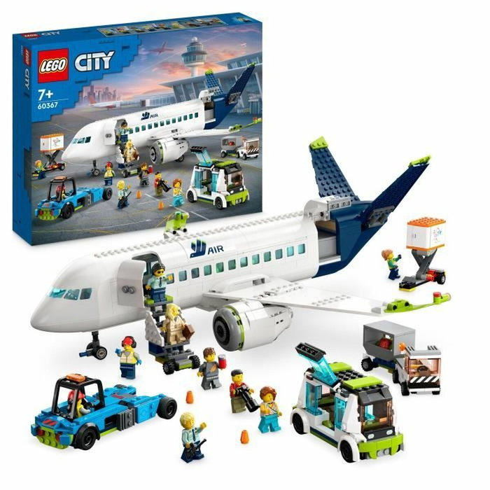 LEGO City 60367 L'Avion de Ligne avec véhicules d'aéroport et 9 minifigurines