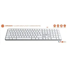 MOBILITY LAB Clavier sans fil KMP2000W AZERTY FR, Touches plates, Multi-connexions USB et Bluetooth, Blanc, 15 raccourcis multimédia, Recharge USB-C