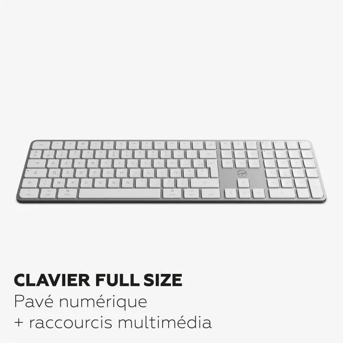 MOBILITY LAB Clavier sans fil KMP2000W AZERTY FR, Touches plates, Multi-connexions USB et Bluetooth, Blanc, 15 raccourcis multimédia, Recharge USB-C