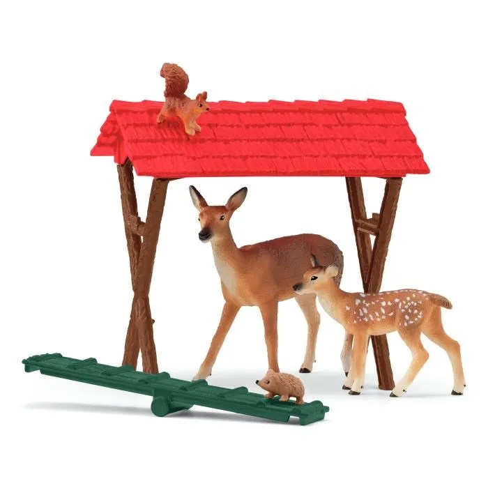 Schleich 42658 Farm World - Coffre Cabane des Animaux de la Forêt avec Biche, Faon, Écureuil et Hérisson, Jeu Enfant 3 Ans et Plus