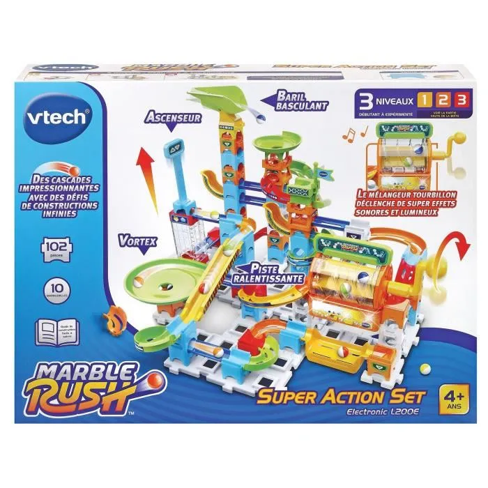 Vtech - Marble Rush Super Action Set Electronic L200E - Module de construction électronique avec sons et lumières - Jeu en français - À partir de 4 ans