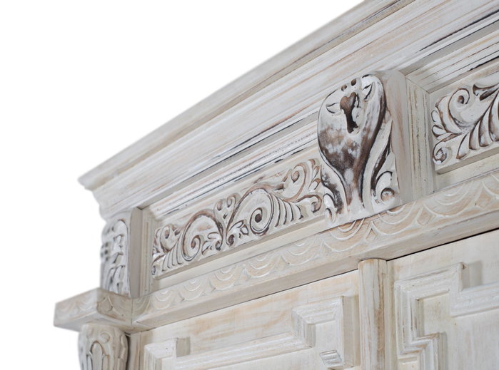 GINER Y COLOMER - Armadio 2 portes en bois de manguier vieilli blanc, style sophistiqué - 203x120x50 cm