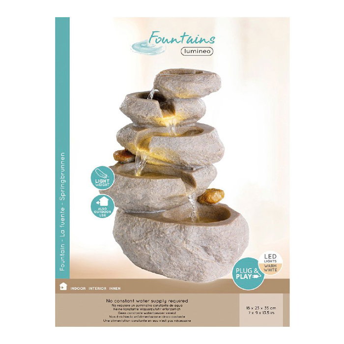Lumineo Fontaine en poliresine pour intérieur et extérieur, 18 x 23 x 35 cm, gris, pierre
