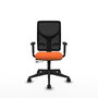 Chaise Motilla Synchrone/Traslack tissu Orange Maille Noir Base pyramidale noire Accoudoir 1D Sans appui-tête Roulettes 65mm nylon