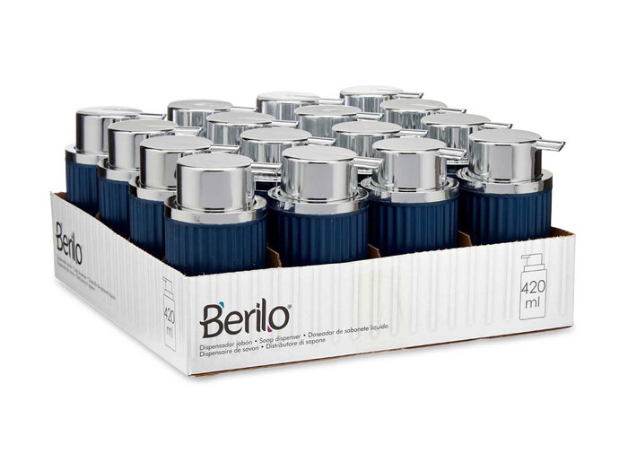 Berilo Distributeur de savon plastique 420 ml bleu 7x14x8 cm (Set de 32)
