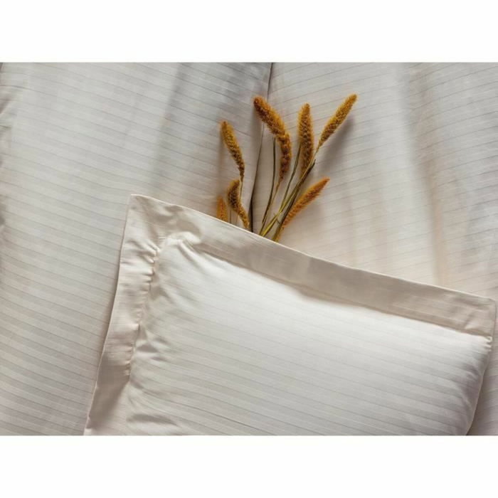 BigBuy Home Parure de couette Satiné Écru 220 x 240 cm, 3 pièces