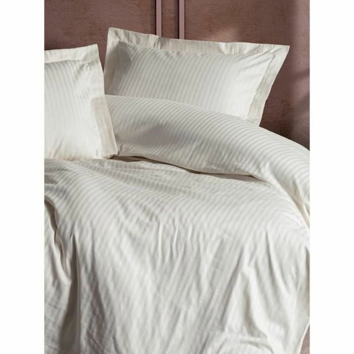 BigBuy Home Parure de couette Satiné Écru 220 x 240 cm, 3 pièces