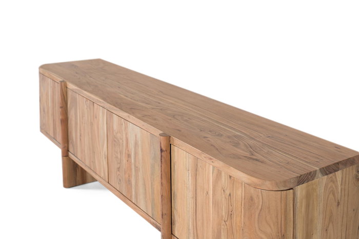 GINER Y COLOMER Meuble TV en Acacia Massif avec Coins Arrondis, Portes de Rangement, Design Élégant et Moderne, Assemblage Requis