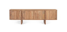 GINER Y COLOMER Meuble TV en Acacia Massif avec Coins Arrondis, Portes de Rangement, Design Élégant et Moderne, Assemblage Requis