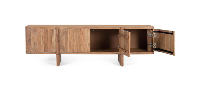 GINER Y COLOMER Meuble TV en Acacia Massif avec Coins Arrondis, Portes de Rangement, Design Élégant et Moderne, Assemblage Requis