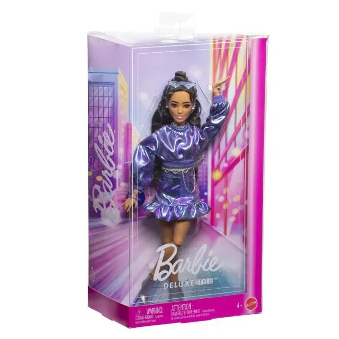 Barbie JFP42 - Poupée Deluxe Style, Poupée Brune Articulée Vêtue d'un Ensemble Bleu Métallisé Jupe et Sweat avec Accessoires de Mode, Jouet pour Enfant 4 Ans et Plus Barbie JFP42 - Poupée Deluxe Style, Poupée Brune Articulée Vêtue d'un Ensemble Bleu Métallisé Jupe et Sweat avec Accessoires de Mode, Jouet pour Enfant 4 Ans et Plus