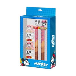 Karactermania Disney Mickey et Minnie Pack Papeterie - Stylo gel effaçable bleu + Crayon éternel sans mine + 4 gommes - Multicolore - 23x14x3,5 cm
