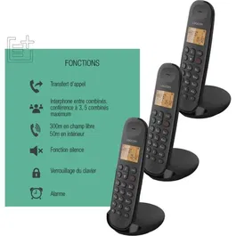 Logicom ILOA 350 TRIO - Téléphone fixe sans fil DECT - Noir