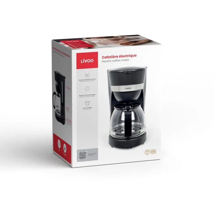 Livoo DOD200N Cafetière électrique, 1,25 L, Noir