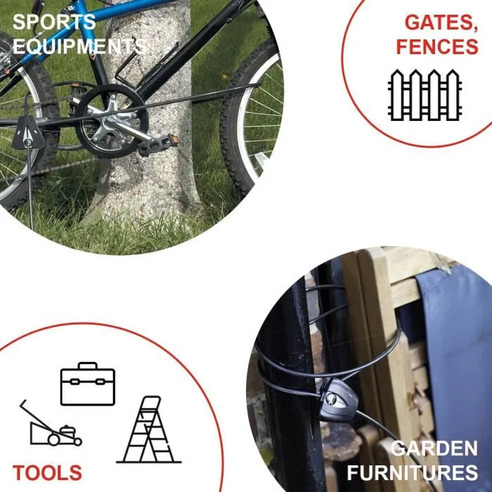 Master Lock Câble antivol ajustable 30 cm à 1.8 m en acier tressé avec 4 clés, modèle 8417EURDPRO, pour portail, mobilier jardin, outillage et équipements sportifs