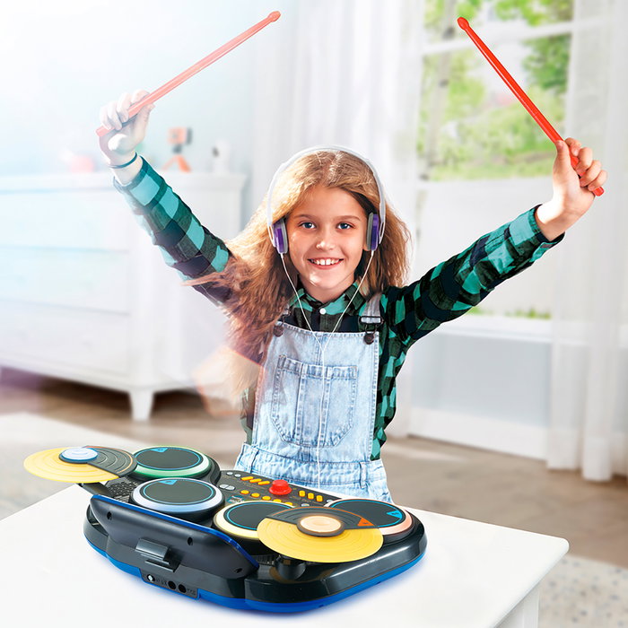 VTech - KidiDj Drums - Batería Electrónica - Kit de batterie électronique pour enfant avec 4 pads, 2 cymbales, micro et coaching - Recommandé 6 ans et plus - Réf. 80-572622 VTech - KidiDj Drums - Batería Electrónica - Kit de batterie électronique pour enfant avec 4 pads, 2 cymbales, micro et coaching - Recommandé 6 ans et plus - Réf. 80-572622
