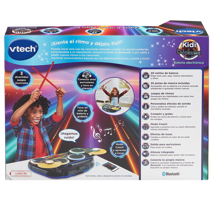 VTech - KidiDj Drums - Batería Electrónica - Kit de batterie électronique pour enfant avec 4 pads, 2 cymbales, micro et coaching - Recommandé 6 ans et plus - Réf. 80-572622 VTech - KidiDj Drums - Batería Electrónica - Kit de batterie électronique pour enfant avec 4 pads, 2 cymbales, micro et coaching - Recommandé 6 ans et plus - Réf. 80-572622