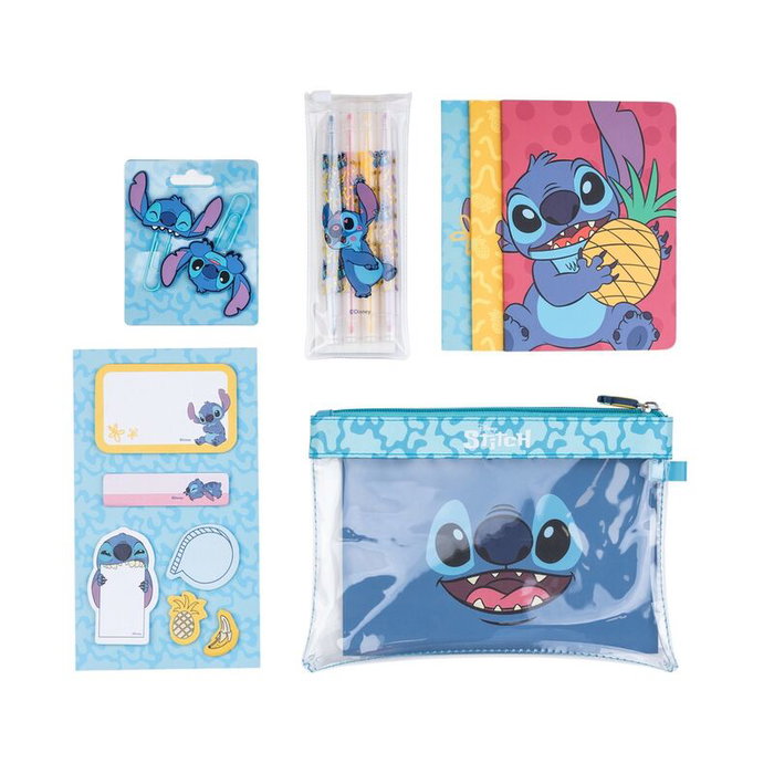 ERIK Set de Papeterie Stitch Disney - 3 Carnets A6, 4 Surligneurs, 2 Clips Topper, Notes Adhésives et Porte-tout PU/PVC ERIK Set de Papeterie Stitch Disney - 3 Carnets A6, 4 Surligneurs, 2 Clips Topper, Notes Adhésives et Porte-tout PU/PVC