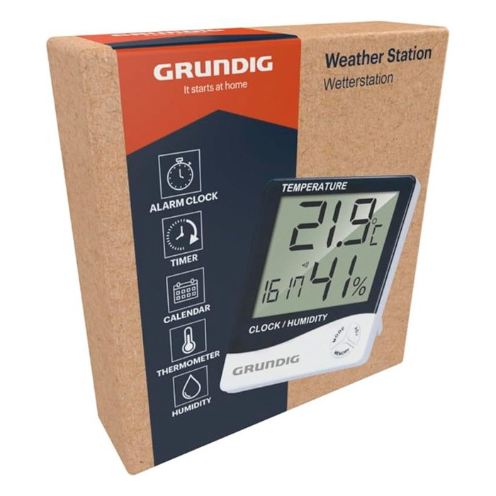 Grundig Station météorologique numérique avec température, humidité, horloge, alarme et calendrier, 98 x 22 x 105 mm Grundig Station météorologique numérique avec température, humidité, horloge, alarme et calendrier, 98 x 22 x 105 mm
