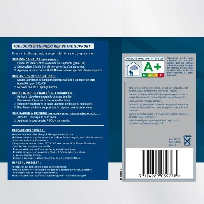 Ripolin Peinture mur et plafond monocouche mat blanc 10L, peinture haute qualité ultra couvrante pour murs, boiseries, radiateurs Ripolin Peinture mur et plafond monocouche mat blanc 10L, peinture haute qualité ultra couvrante pour murs, boiseries, radiateurs