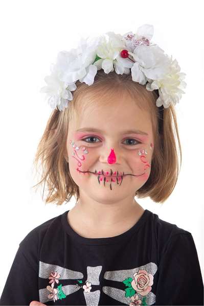 Creaciones Llopis Disfraz infantil Catrina T-1 - Déguisement enfant avec robe, nœud et couronne (couleurs assorties) - Taille 4-6 ans