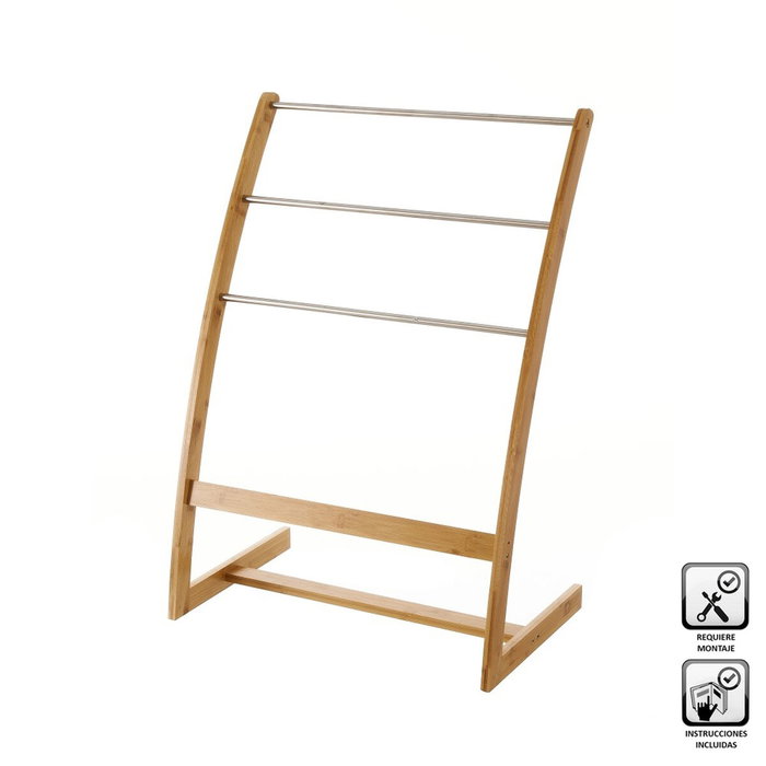 BigBuy Home Porte Serviettes sur Pied Naturel Bambou Acier inoxydable 57 x 35 x 81 cm
