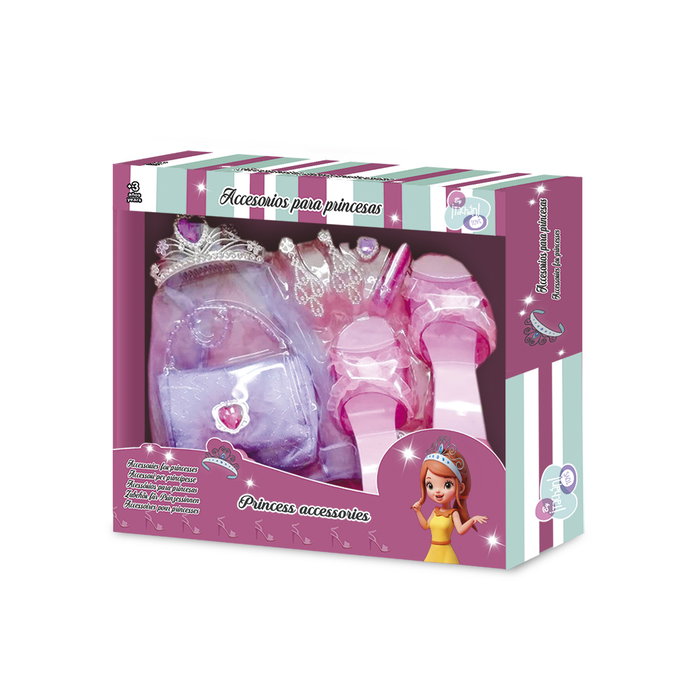 Tachan - Set d'Accessoires pour Princesses avec Sac et Couronne - Ensemble de Bijoux et Chaussures pour Déguisement (Jeu en anglais, italien, espagnol) Tachan - Set d'Accessoires pour Princesses avec Sac et Couronne - Ensemble de Bijoux et Chaussures pour Déguisement (Jeu en anglais, italien, espagnol)