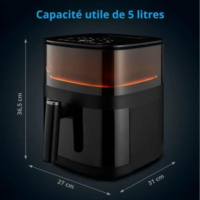 Medion Friteuse sans huile à air chaud MD 11780, 5 L, 1500 W, 230 °C max, 10 programmes, Noir